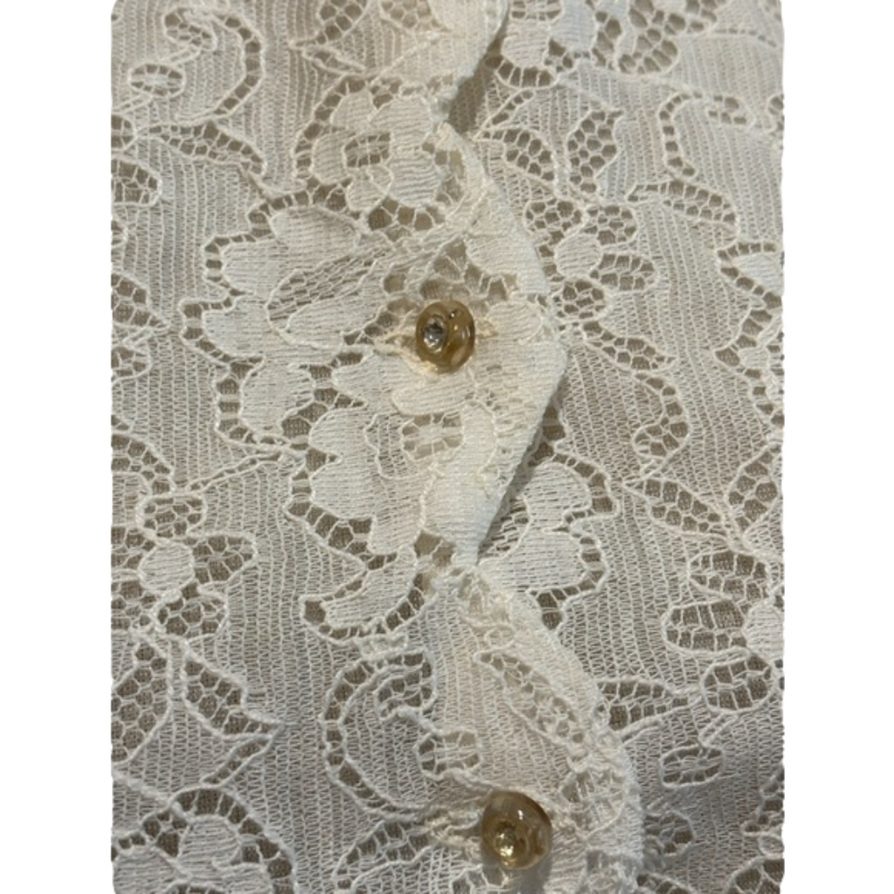 50s CREAM LACE SHORT SLEEVE BLOUSE COQUETTE FITTED SCALLOPED EDGE MCM SZ S - Picture 8 of 10